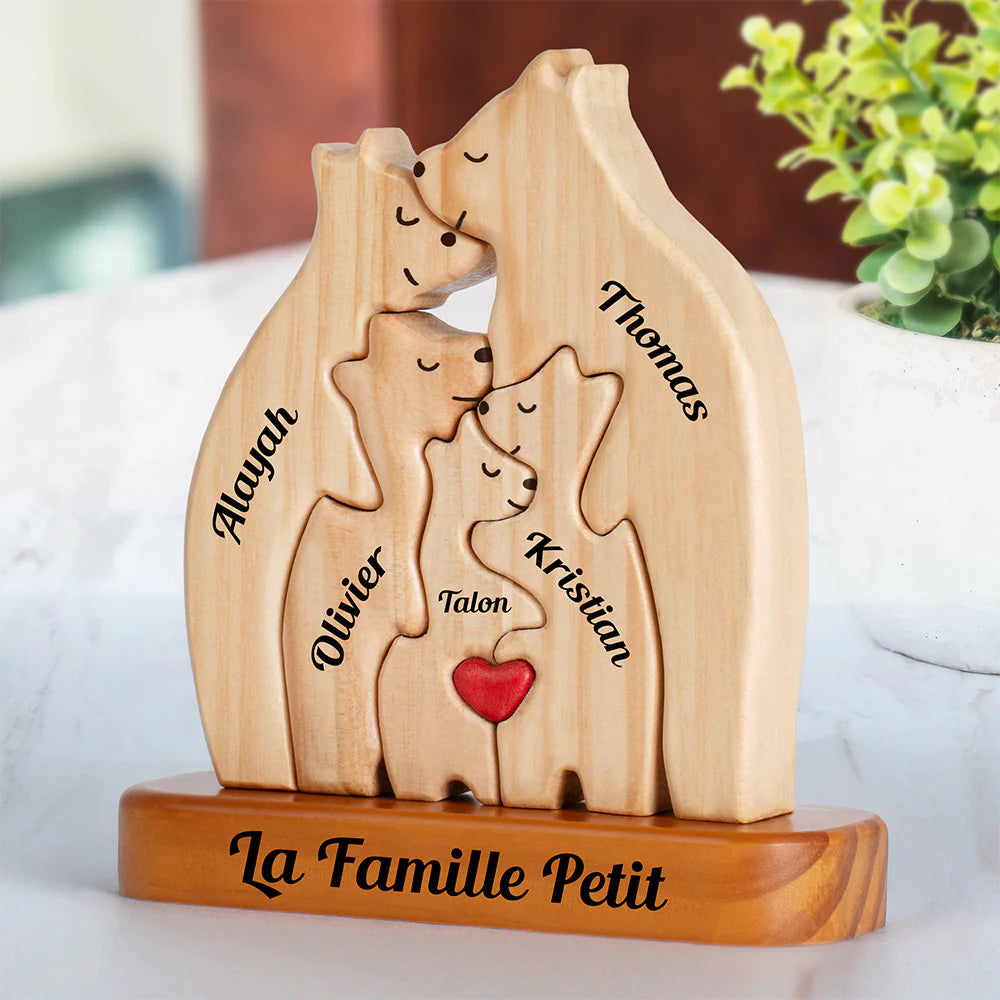 Puzzle Personnalisé De Famille D'Ours En Bois