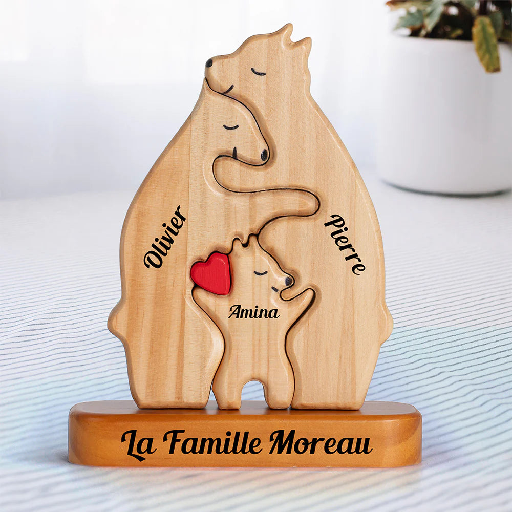 Puzzle Personnalisé De Famille D'Ours En Bois